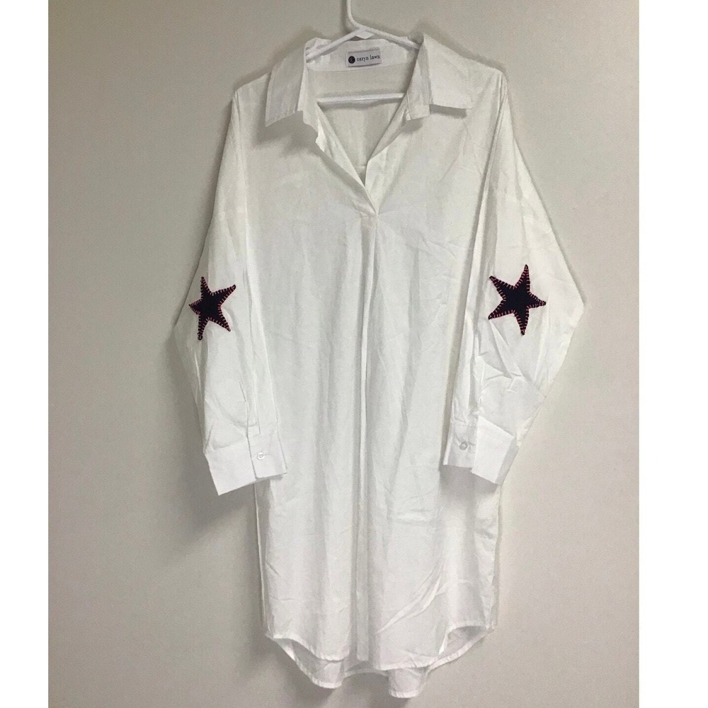 Caryn Lawn Women's White Dress with Star Elbow Details